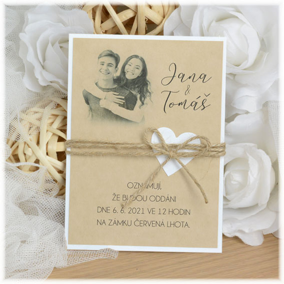 Wedding invitation with a photo on a light kraft paper