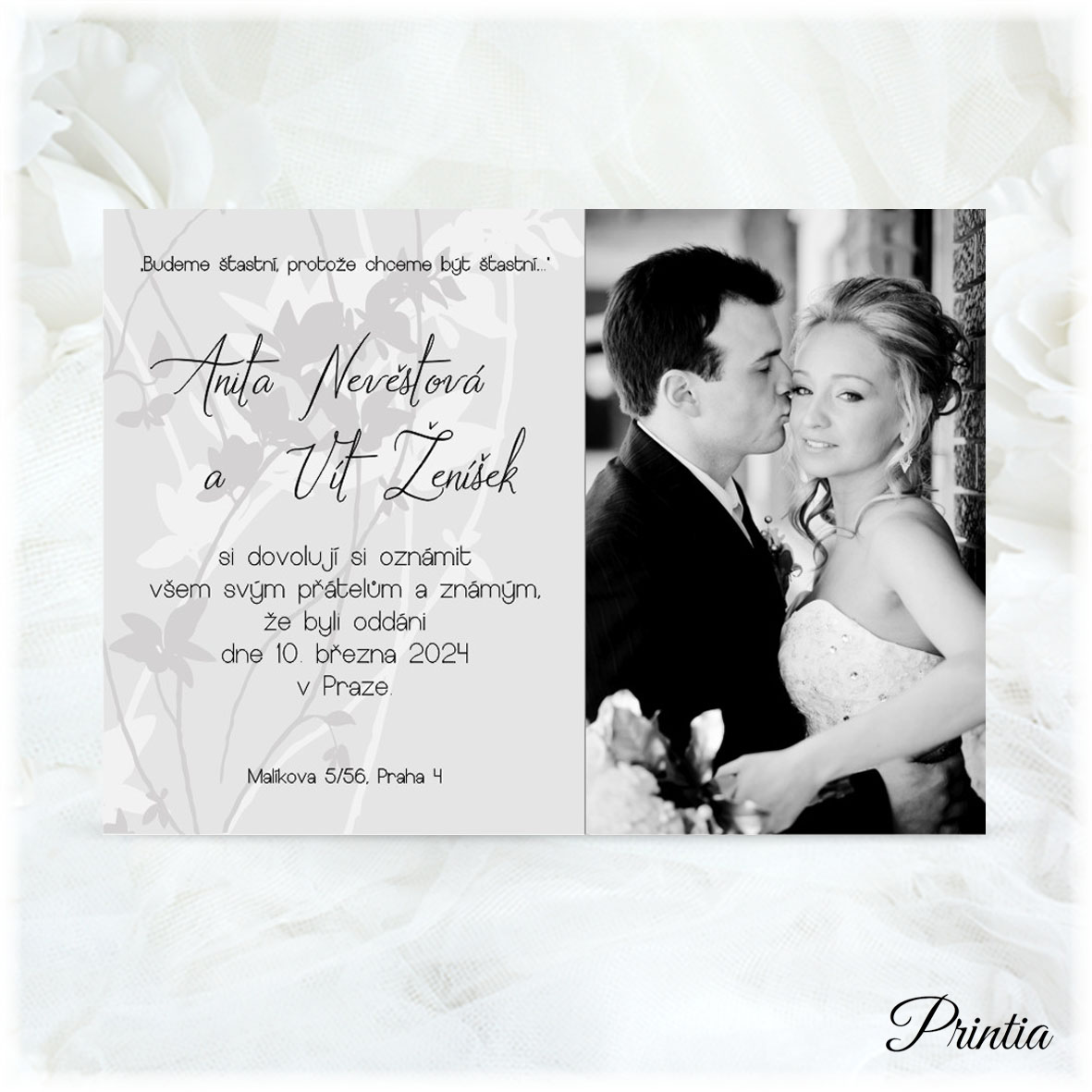 Wedding invitation with photo in gray shades