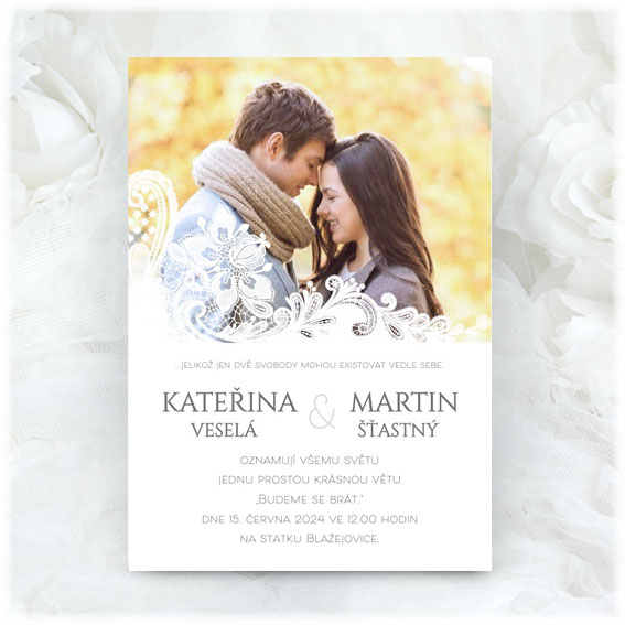 Wedding invitation with photo and lace