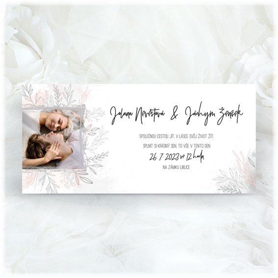 Wedding invitation with photo and stylized plants