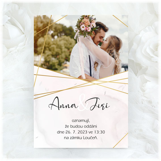 Geometric wedding invitation with photo