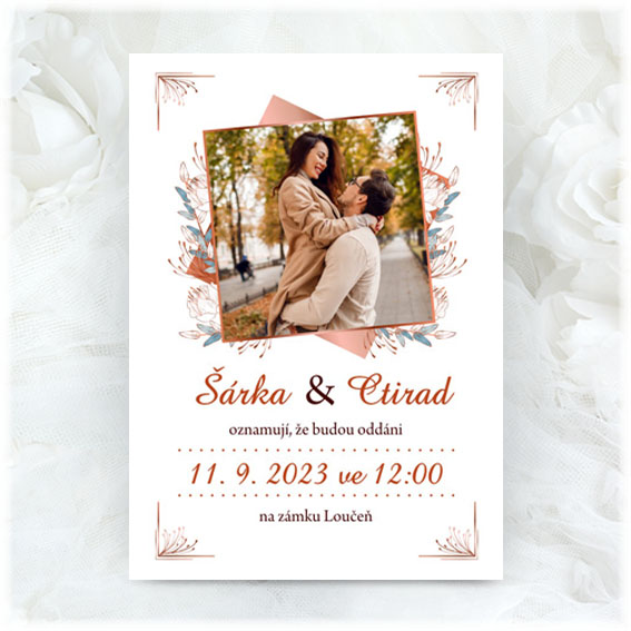 Wedding invitation with photo and branches