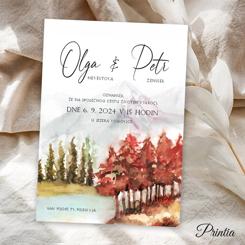 Wedding invitation with autumn landscape