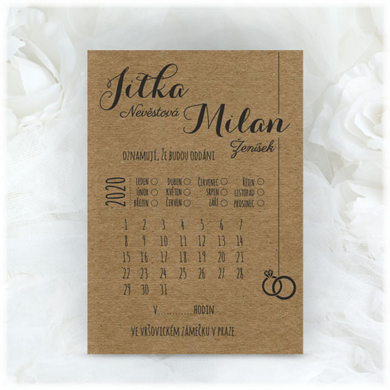 Craft wedding invitation with calendar