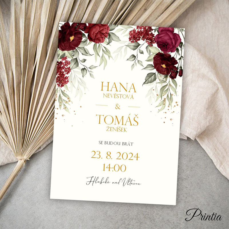 Wedding invitation with red flowers