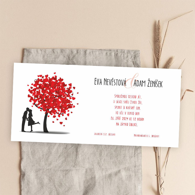 Wedding Invitation Tree Hearts Couple