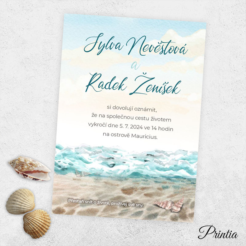 Wedding invitation with shore and sea