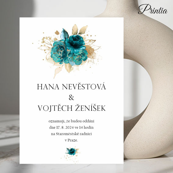 Wedding invitation with turquoise flowers