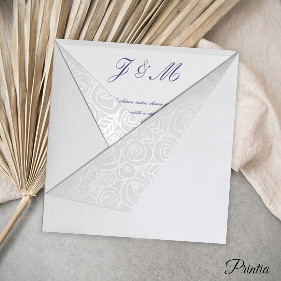 Pocket Wedding Invitations Pearl White with Roses