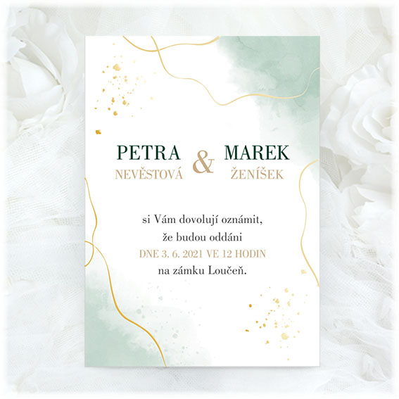 Green wedding invitation with debossing