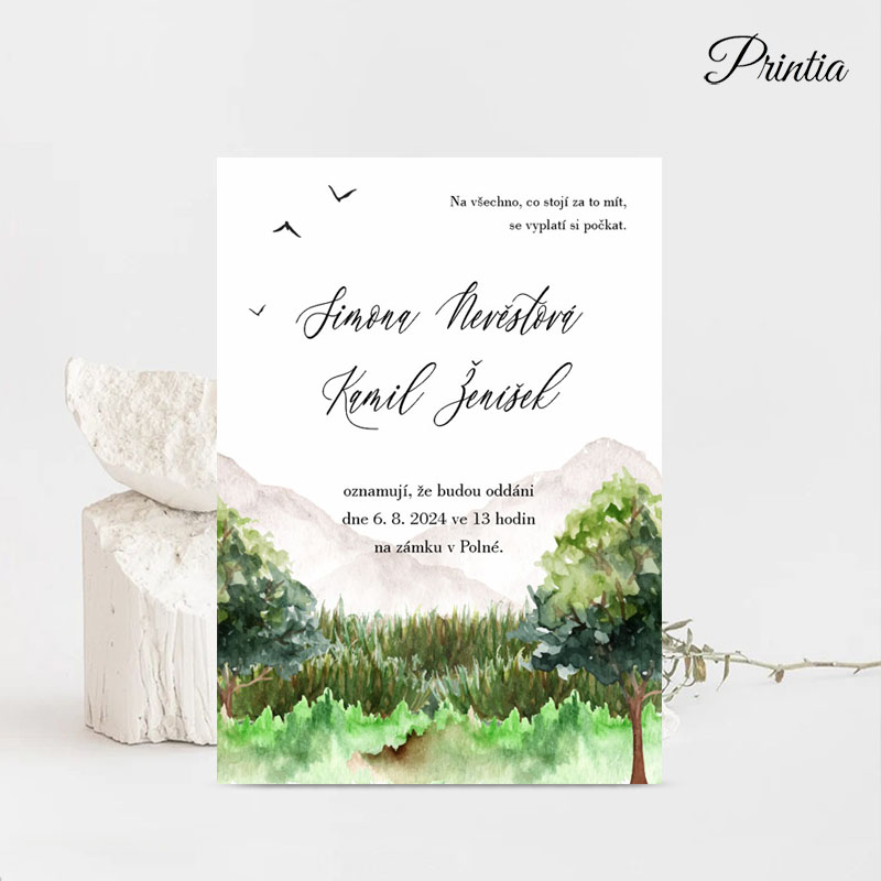 Wedding invitation with a mountain theme