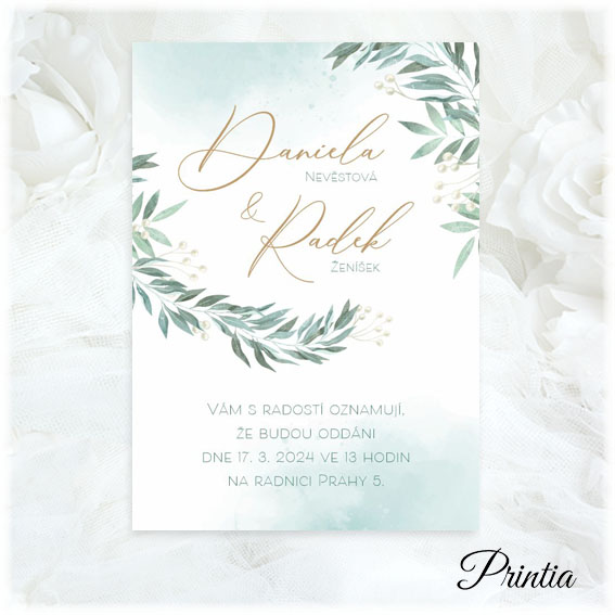 Wedding invitation with green branches