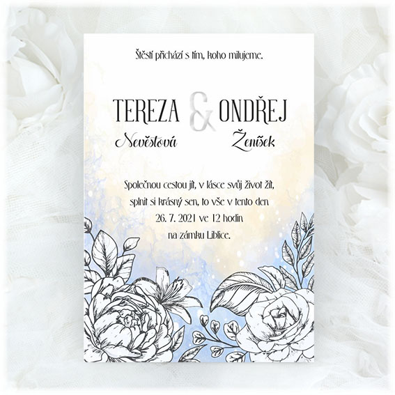 Wedding invitation with flowers drawing