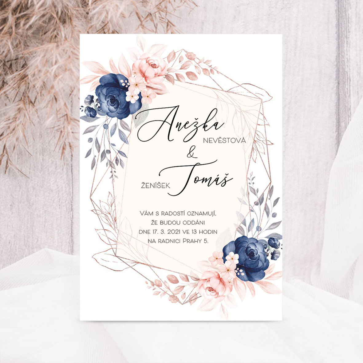 Blue-pink wedding invitation