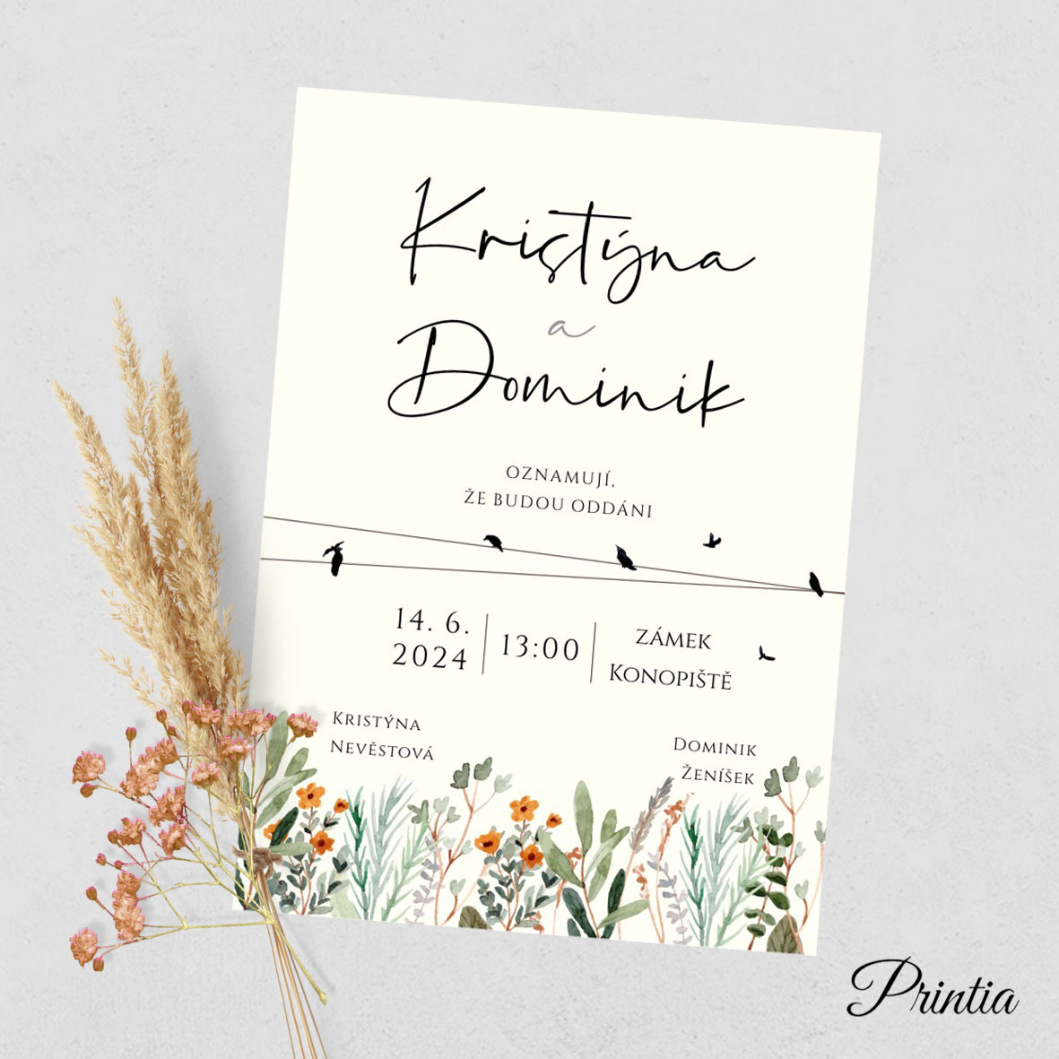 Wedding invitation with flowers