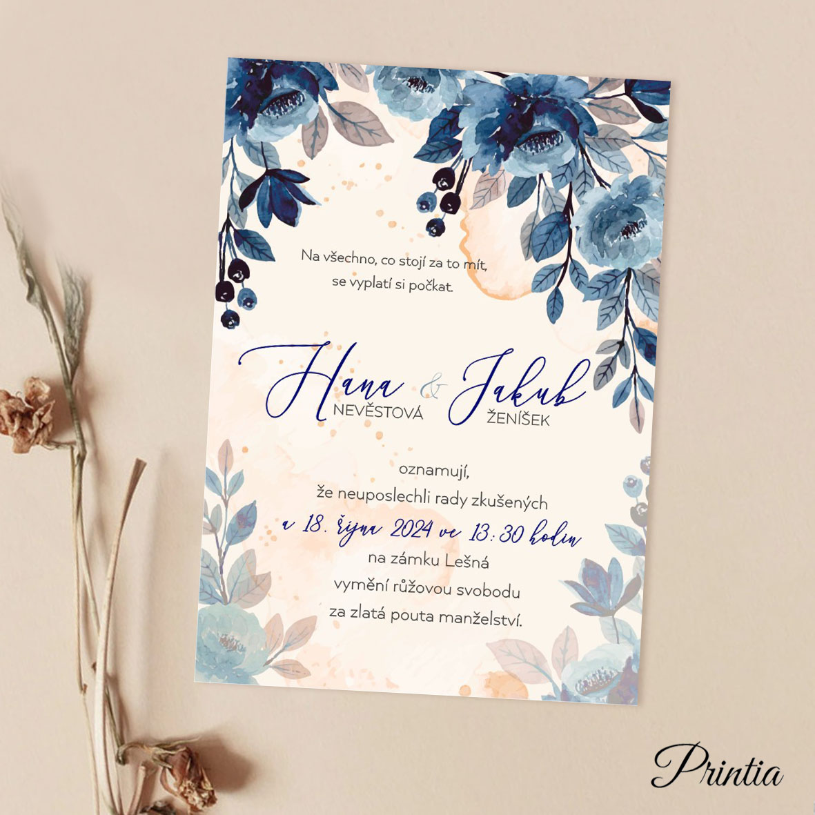 Blue wedding invitation