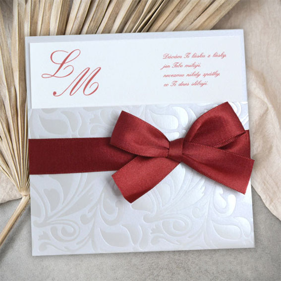 Claret Wedding Invitations with ribbon bow