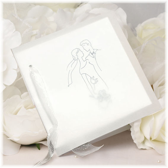 Halftransparent white Wedding Invitations with ribbon