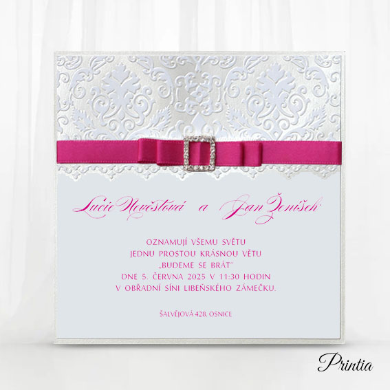 Pink Luxury Wedding Invitations with bow and buckle