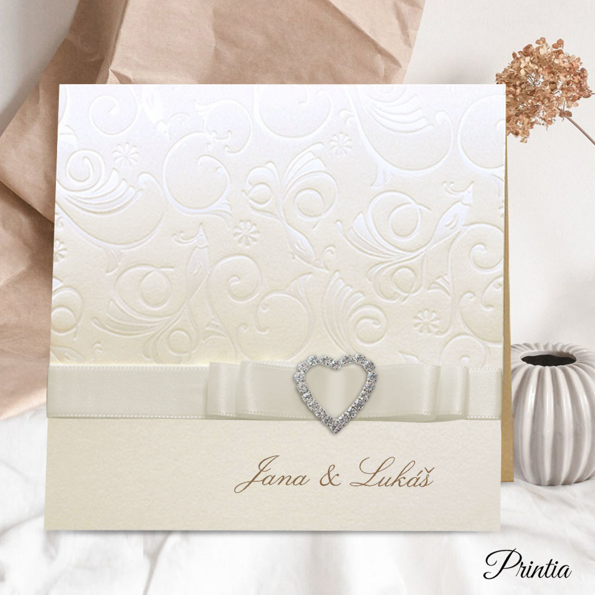 Wedding Invitations with buckle and ribbon bow