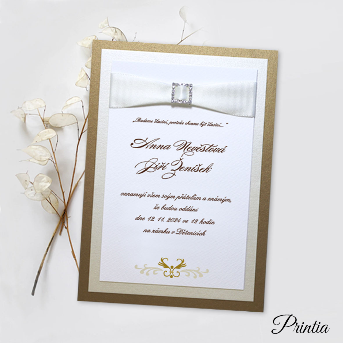 Brow luxury Wedding Invitations with buckle