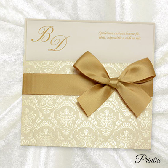 Golden Wedding Invitations with Ribbon