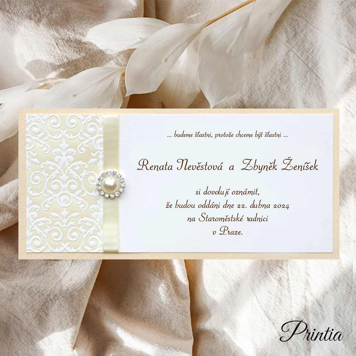Wedding Invitations ivory with buckle and ornament