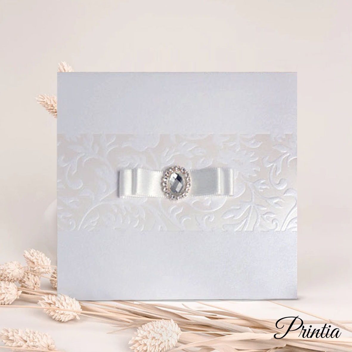 Wedding Invitations with buckle and double ribbon bow