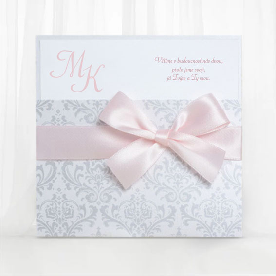 Pearls wedding invitation with baby pink bow