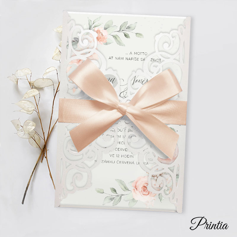 Luxury apricot floral wedding invitation