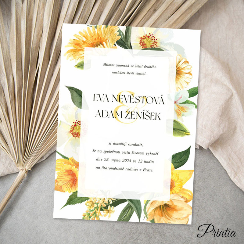 Wedding invitation with yellow flowers