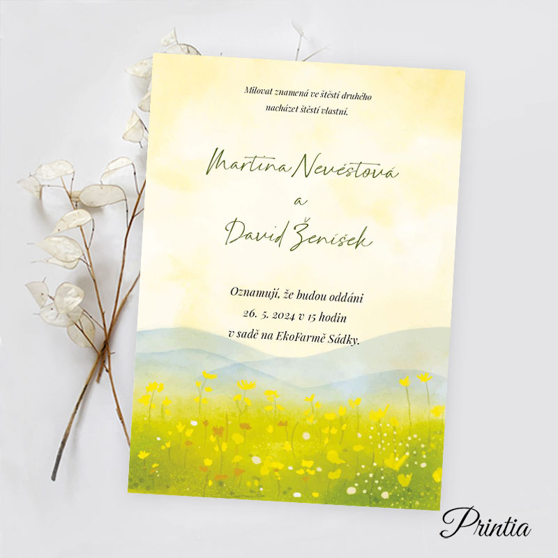 Wedding invitation with a meadow