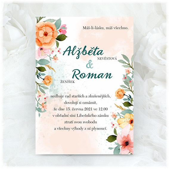 Wedding invitation with colorful flowers