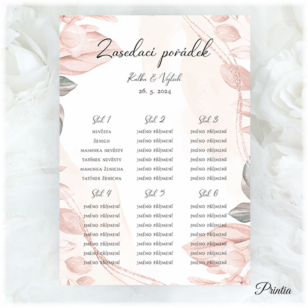 Wedding seating chart with flowers