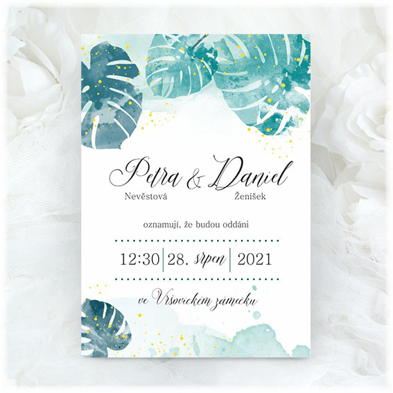 Wedding invitation with turquoise flowers