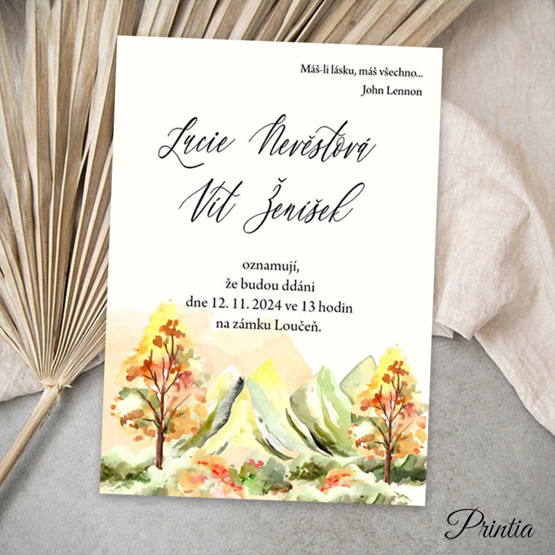 Wedding invitation with autumn landscape