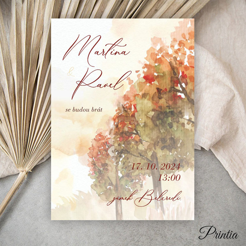 Wedding invitation with an autumn tree