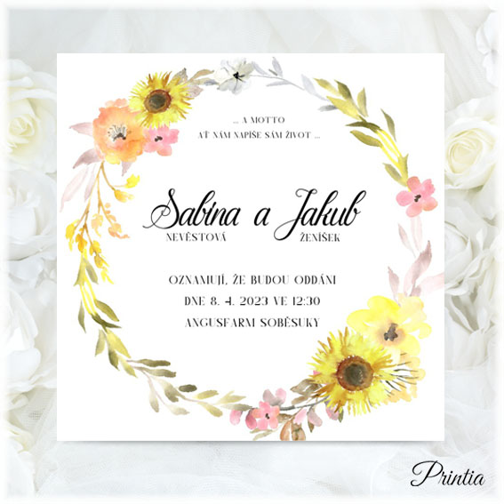 Wedding invitation with sunflowers