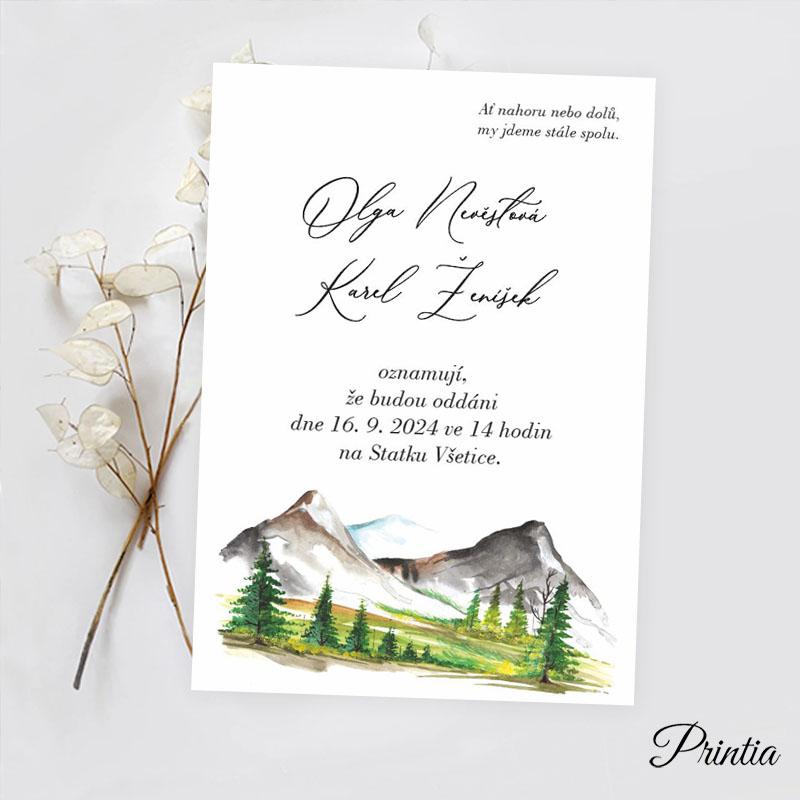 Wedding invitation with a mountain theme
