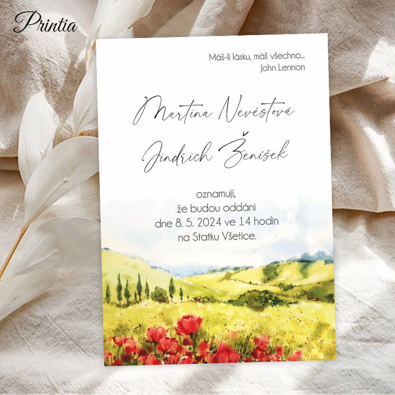 Wedding invitation with poppies