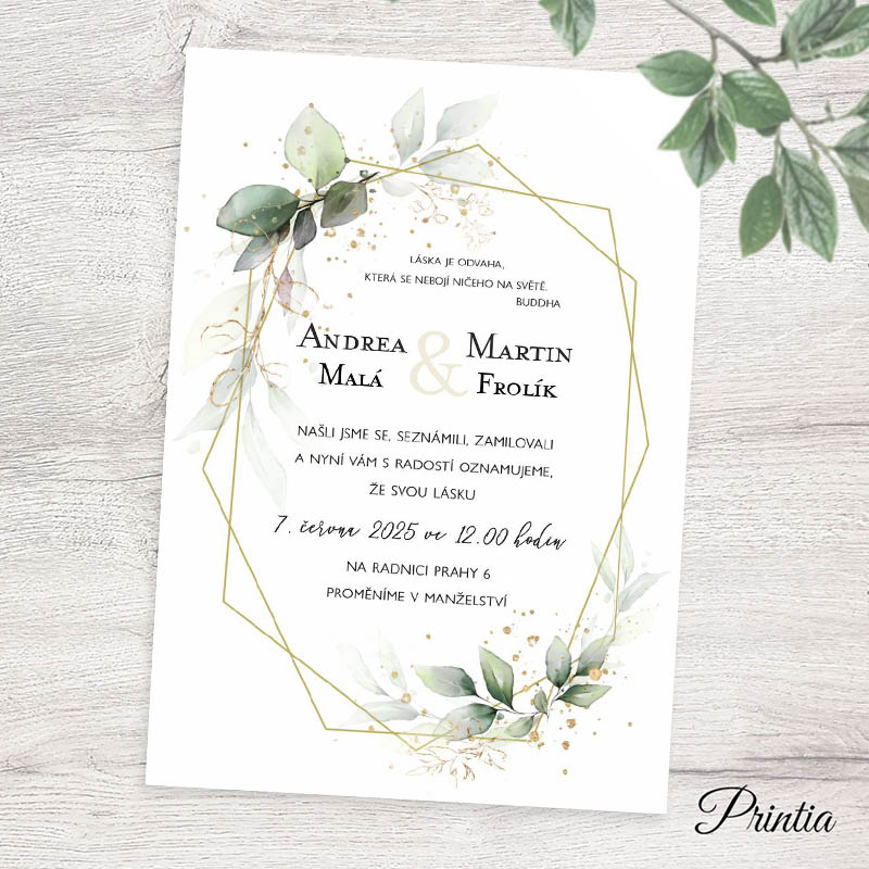 Geometric wedding invitation with leaves