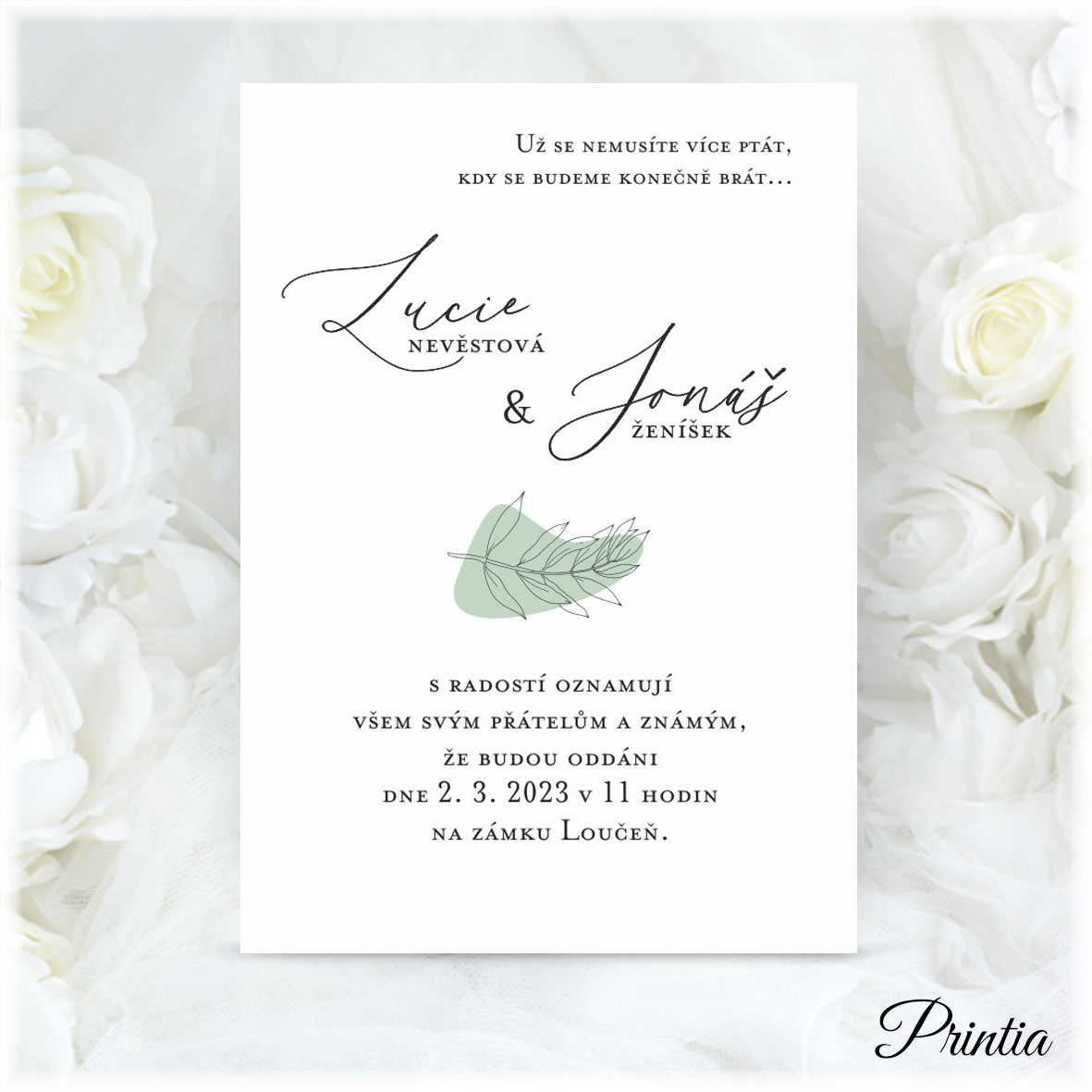 Modern wedding invitation with twig