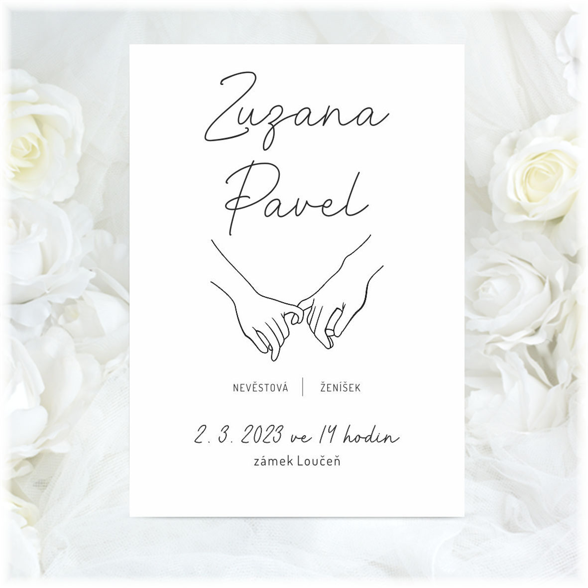 Wedding invitation with outlines holding hands