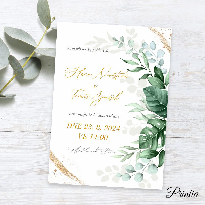 Wedding invitation with green leaves