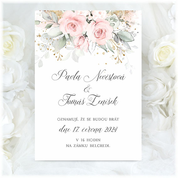 Wedding invitation with watercolor flowers