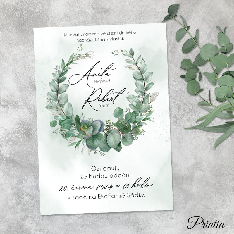 Eucalyptus circle wedding invitation