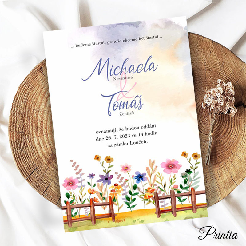 Wedding invitation with flowers behind the fence