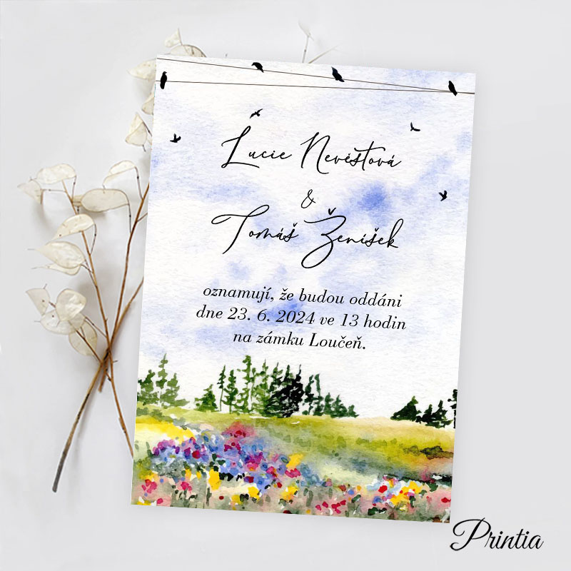 Wedding invitation with meadow