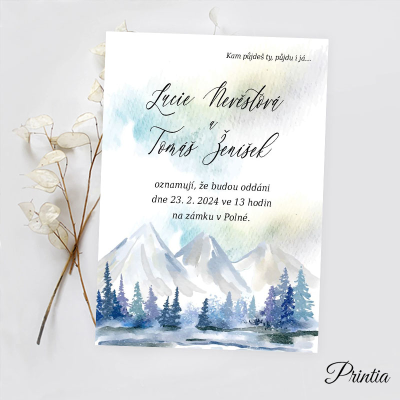 Wedding invitation with mountains