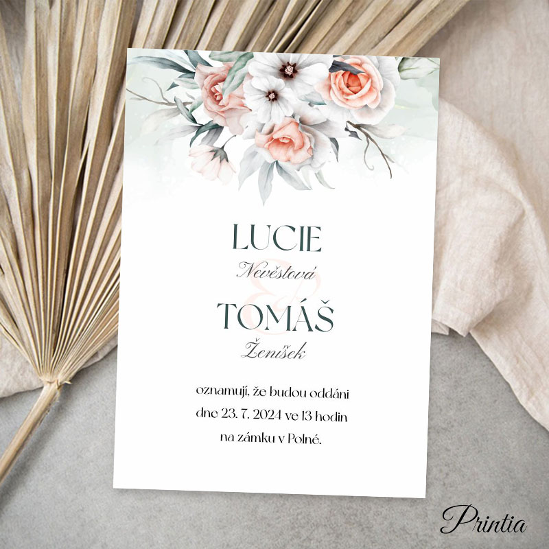 Wedding invitation with apricot gray flowers